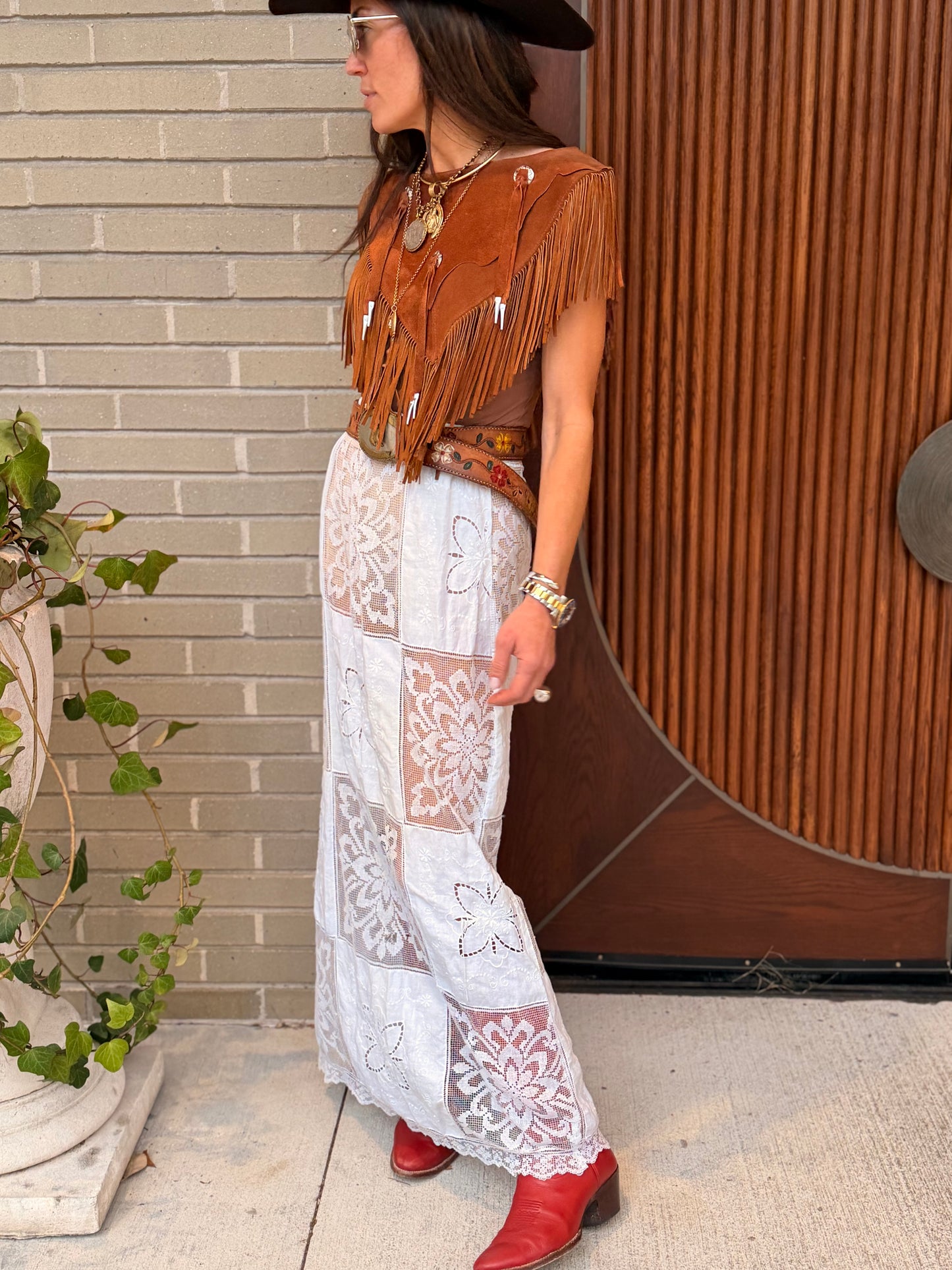 Lace and Organdy Maxi Skirt