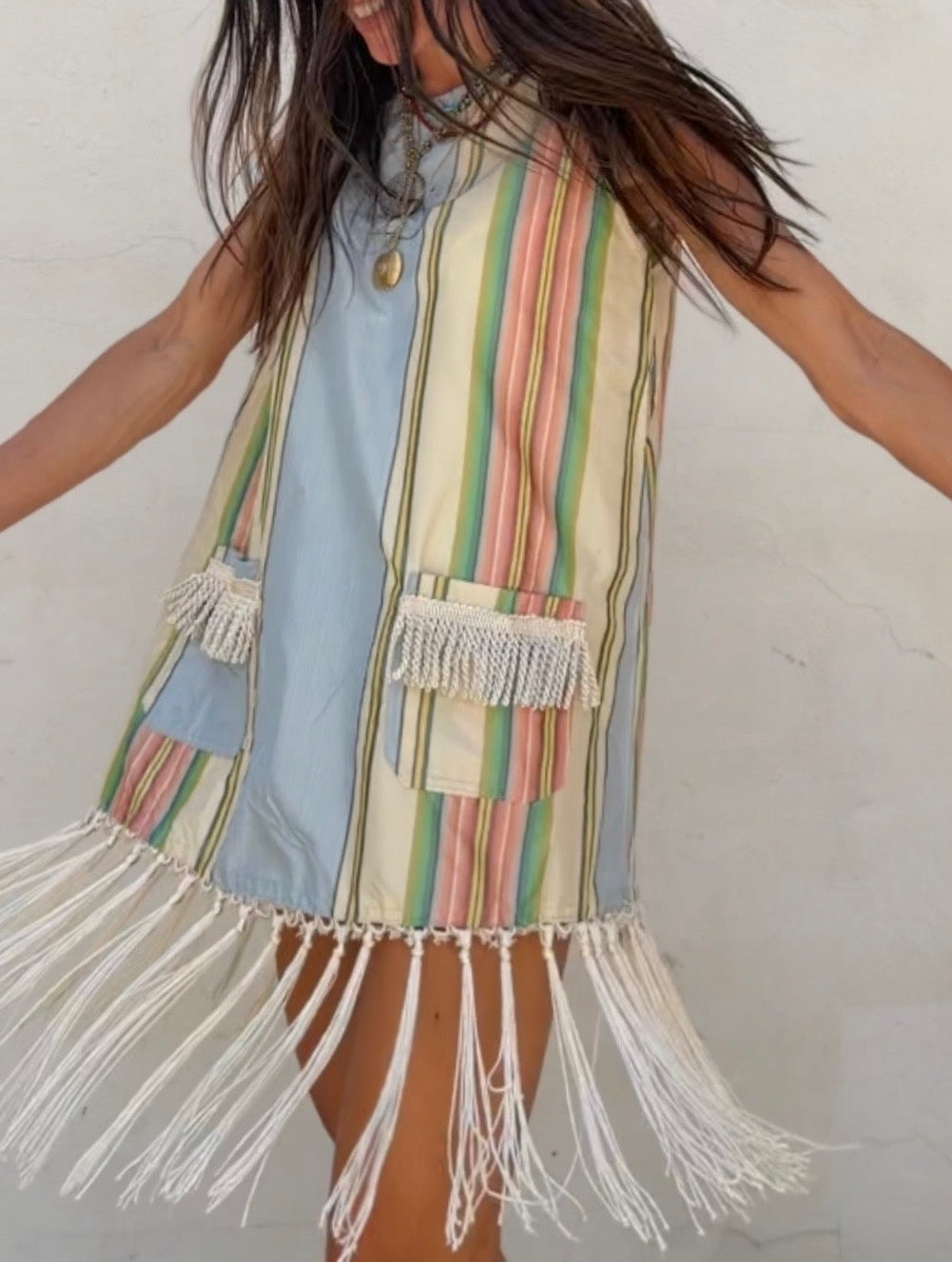Silk Dupioni Fringe Mini Dress