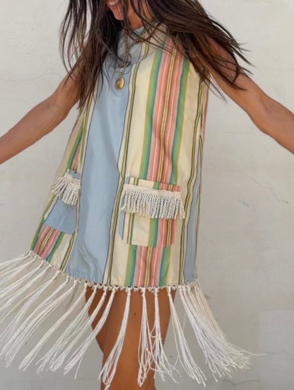 Silk Dupioni Fringe Mini Dress