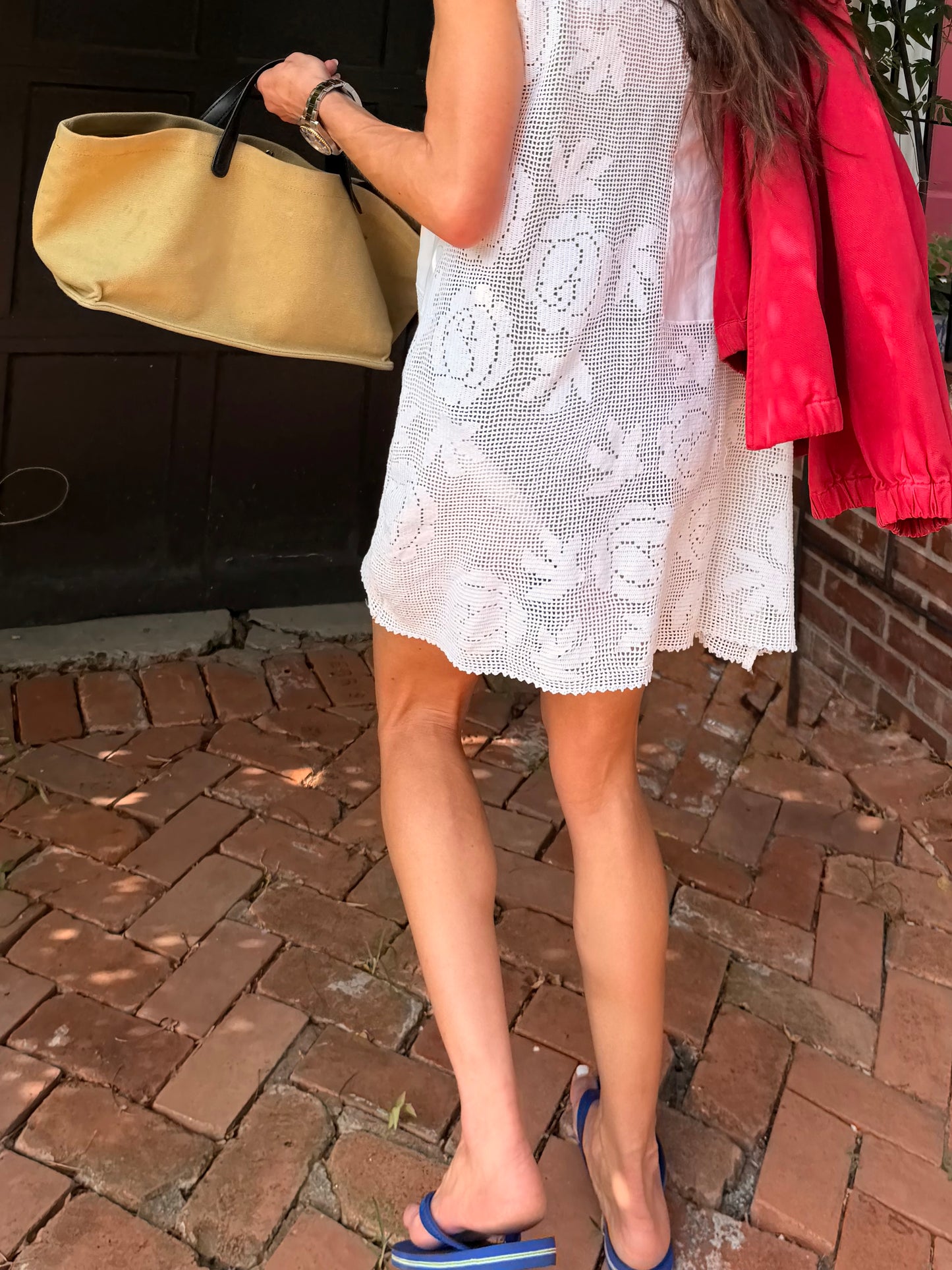 Linen and Lace Mini Dress White