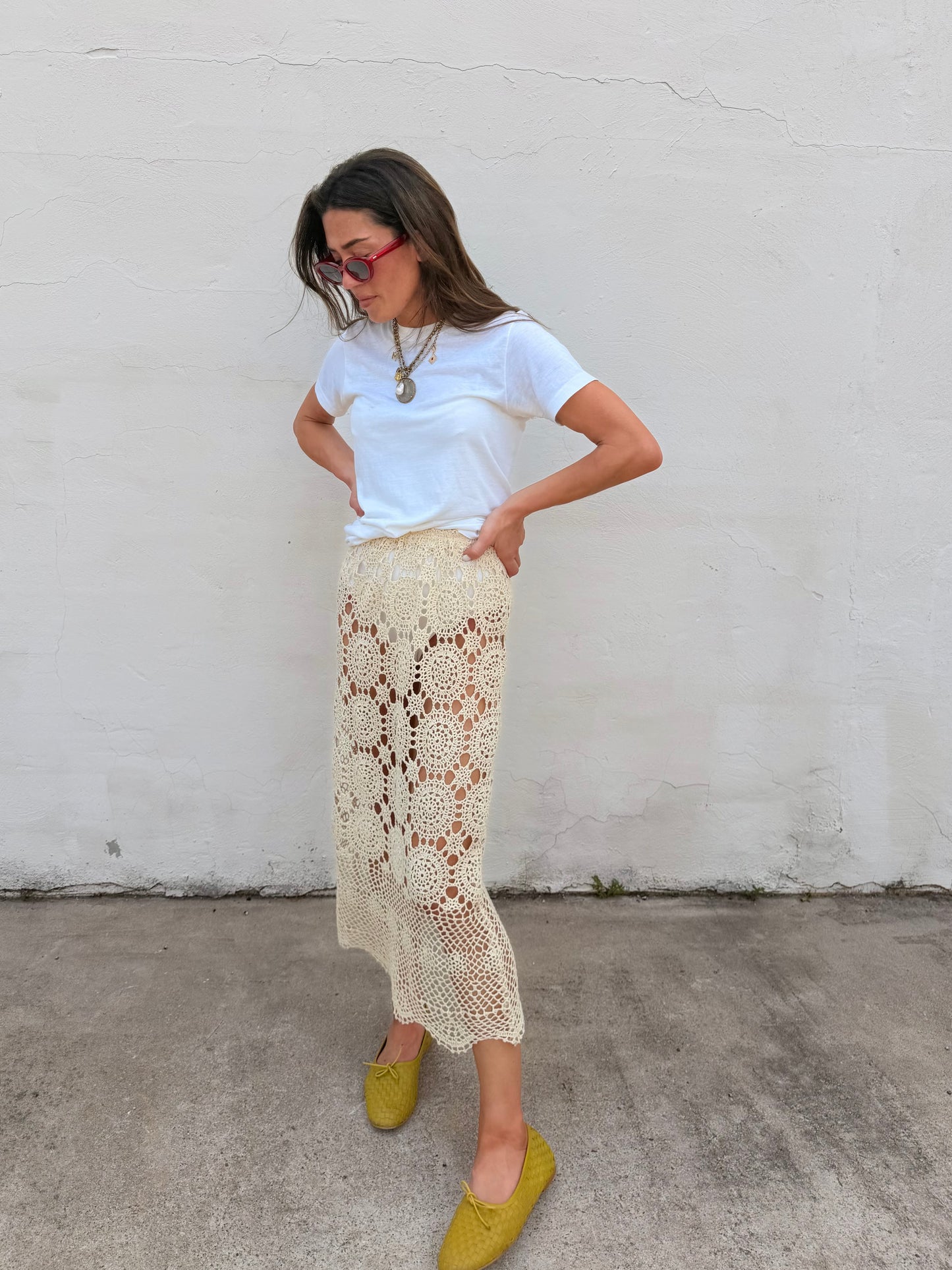 Crochet Midi Skirt Ivory