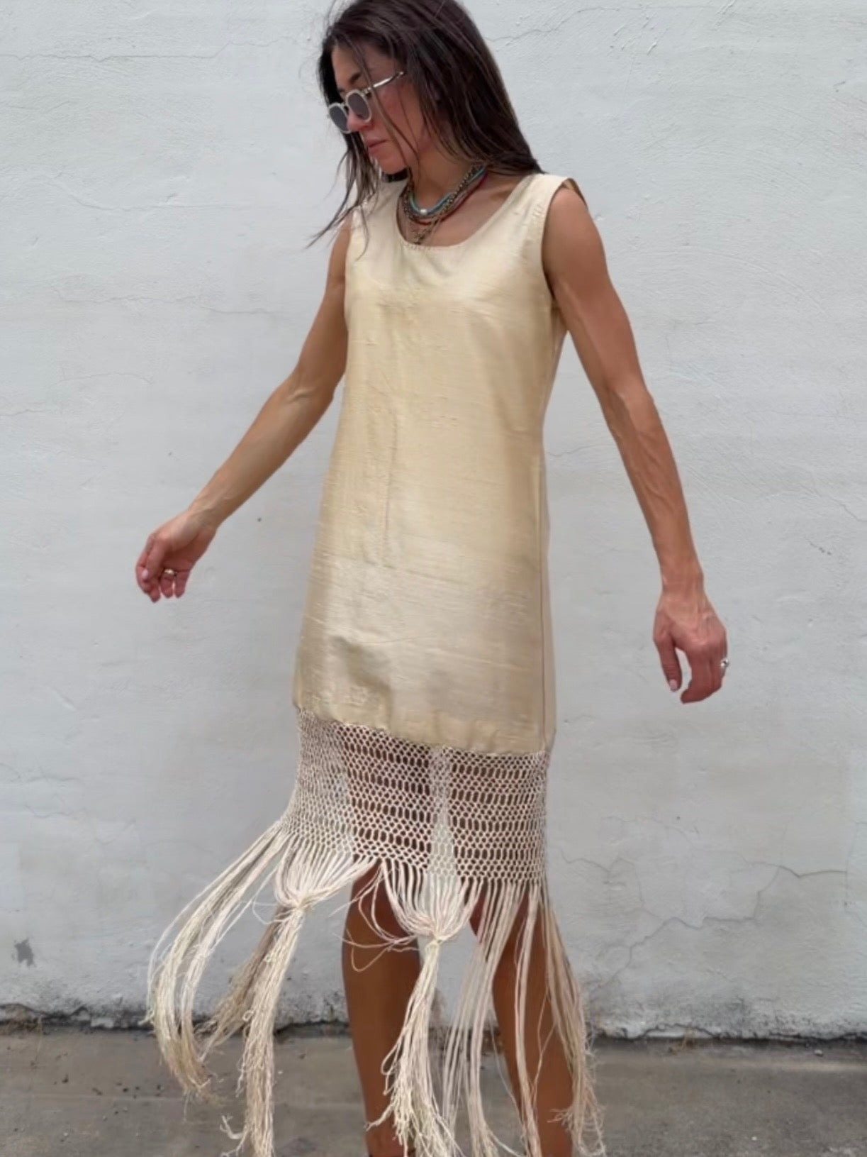 Silk Antique Knotted Fringe Dress