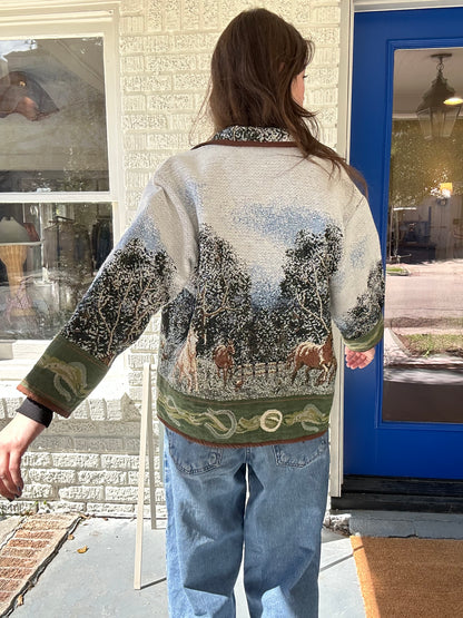 Vntg Equestrian Tapestry Jacket