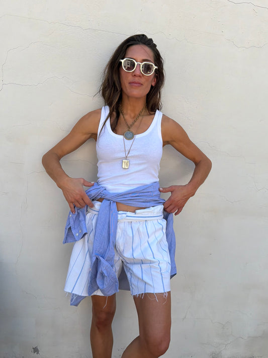 Ralph Lauren 80s Pleated Shorts in Blue/White Stripe