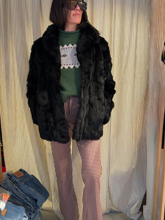 Black Rabbit Fur Coat