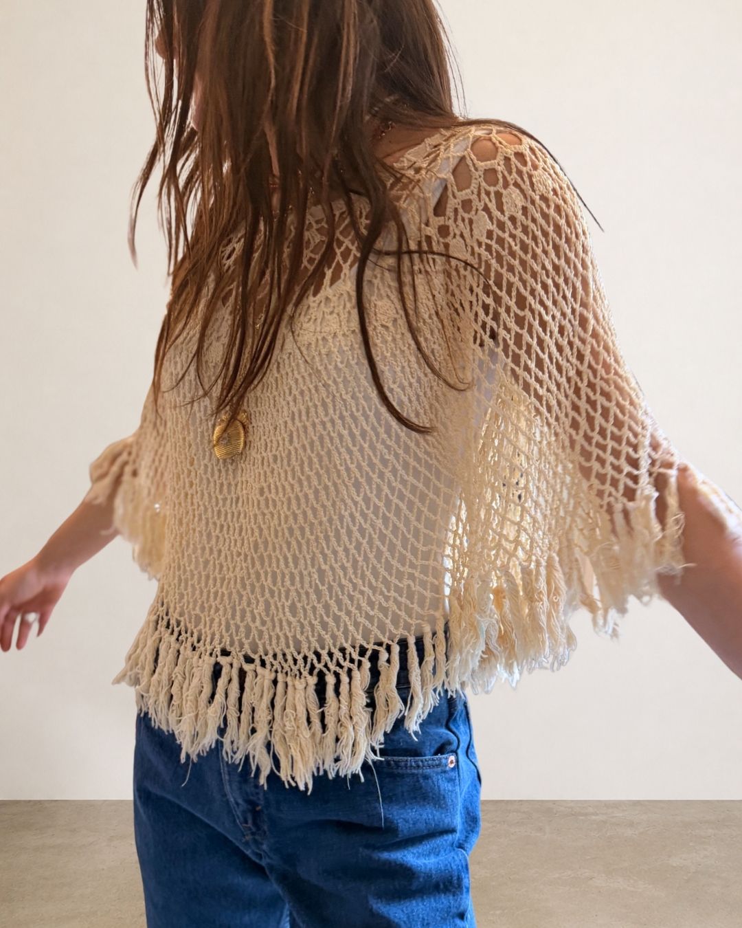 Hand Knit Crochet Cape Top