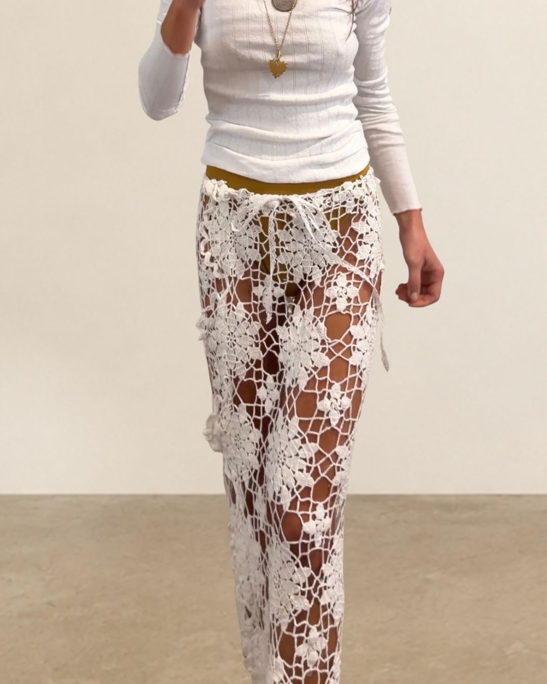 Openwork Crochet Drawstring Maxi Skirt