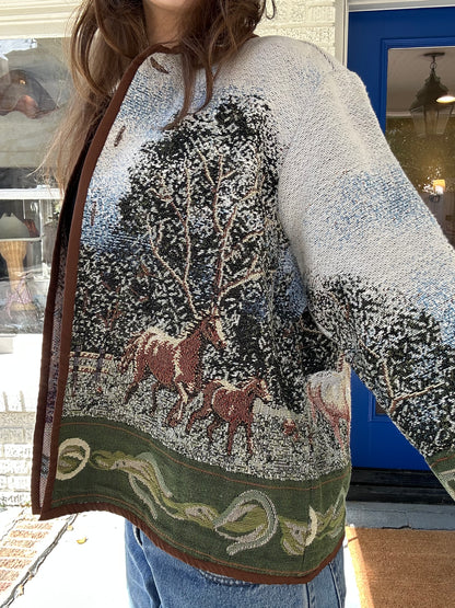 Vntg Equestrian Tapestry Jacket