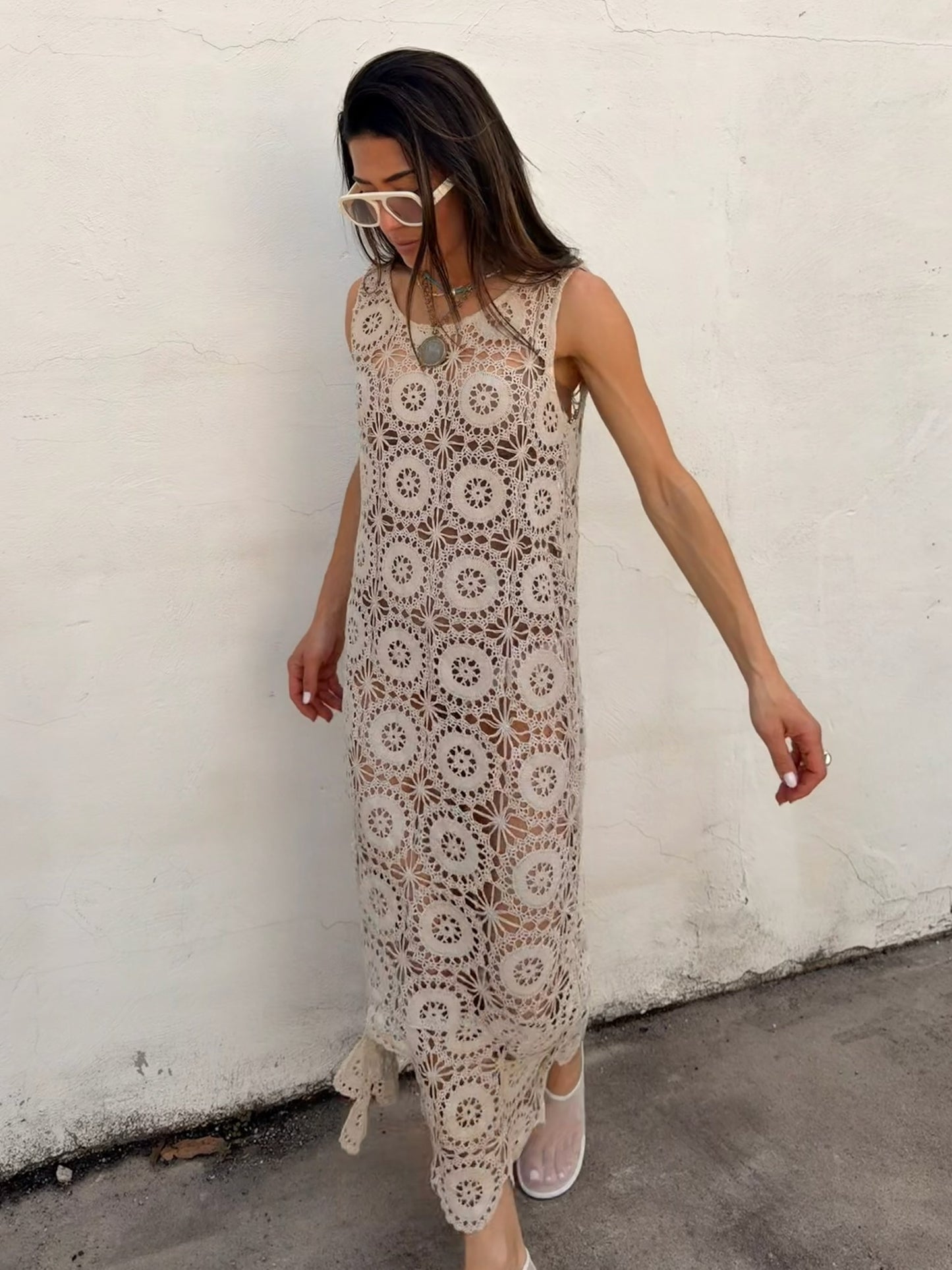Sand Hand Crocheted Maxi Dress