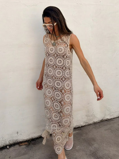 Hand Crocheted Dress in Sand