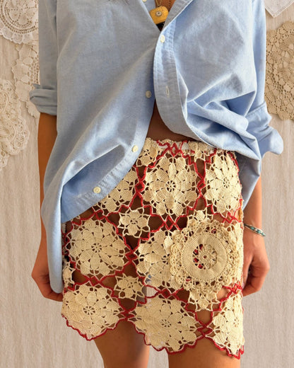 Red and Beige Mixed Crochet Mini