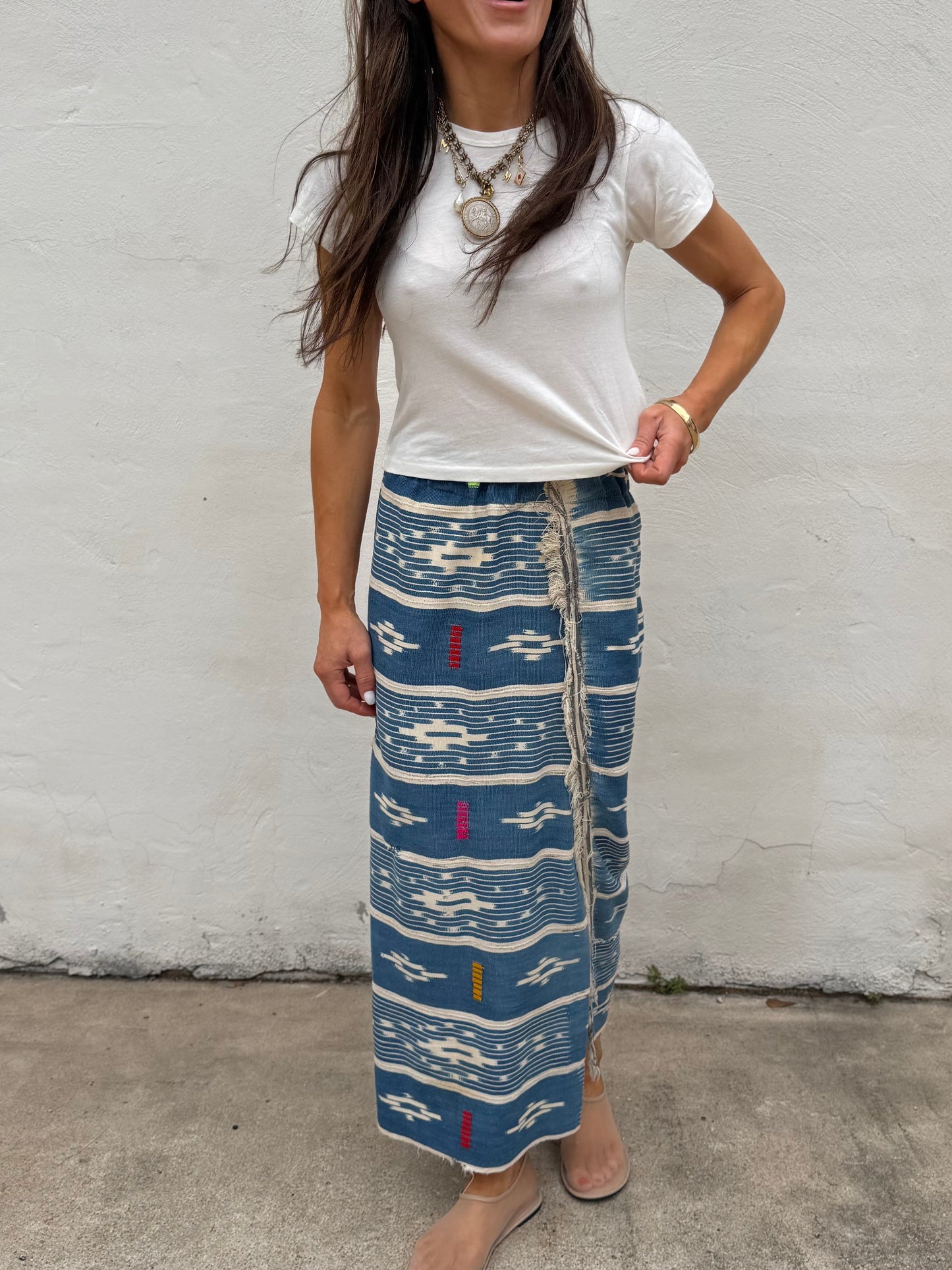 Denim Blue Multi Baule Maxi Skirt