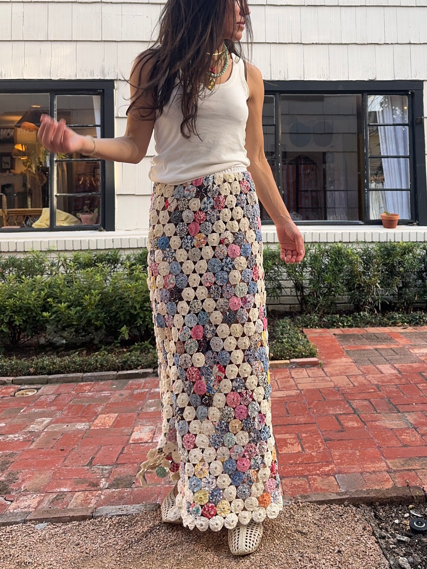 Cream/Pink Maxi YoYo Skirt