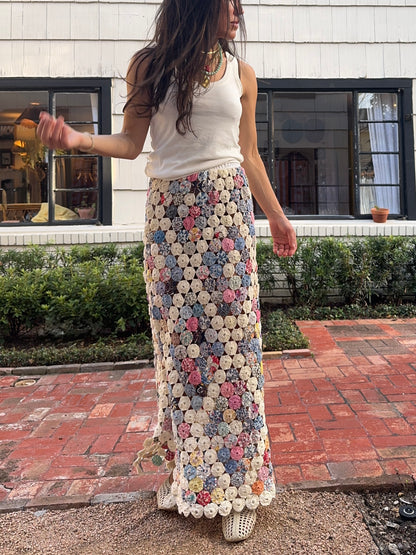 Cream/Pink Maxi YoYo Skirt