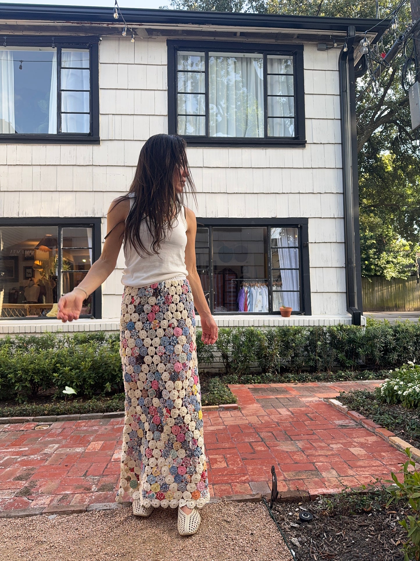 Cream/Pink Maxi YoYo Skirt