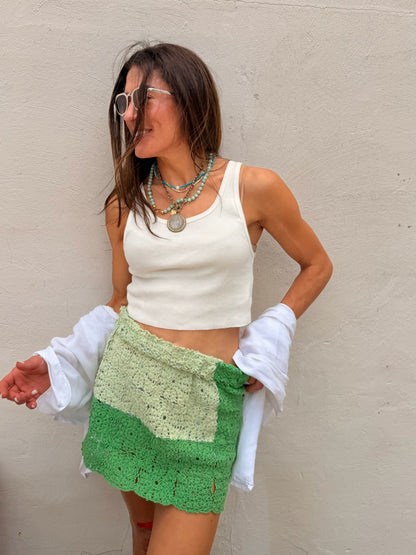 Green Crochet Mini Skirt