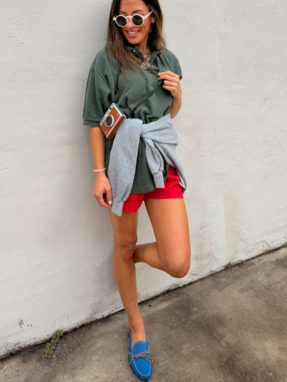 Cotton Elastic Waist Shorts Red