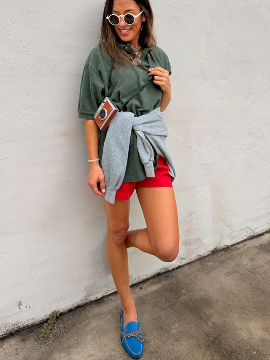 Cotton Elastic Waist Shorts Red