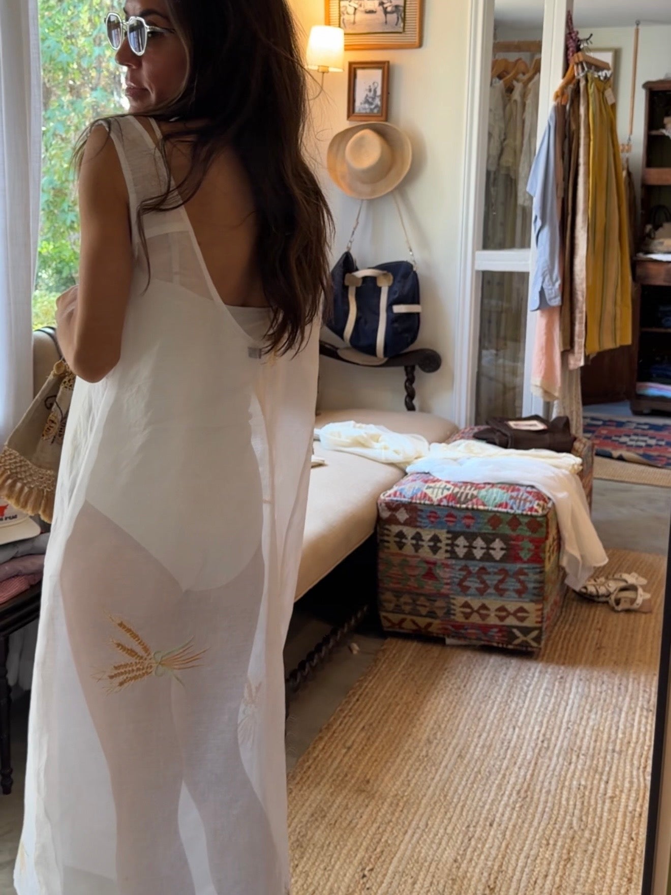 Sheer Maxi Dress With Wheat Embroidery