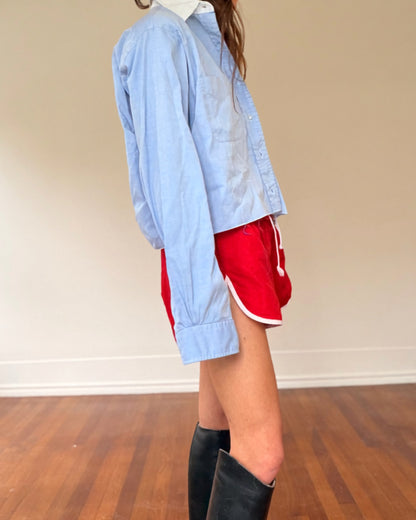 Vtg Cut Off White Collar Shirt Blue