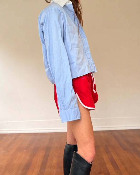 Vtg Cut Off White Collar Shirt Blue