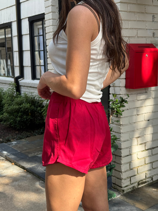 80s Red Cotton Drawstring Shorts
