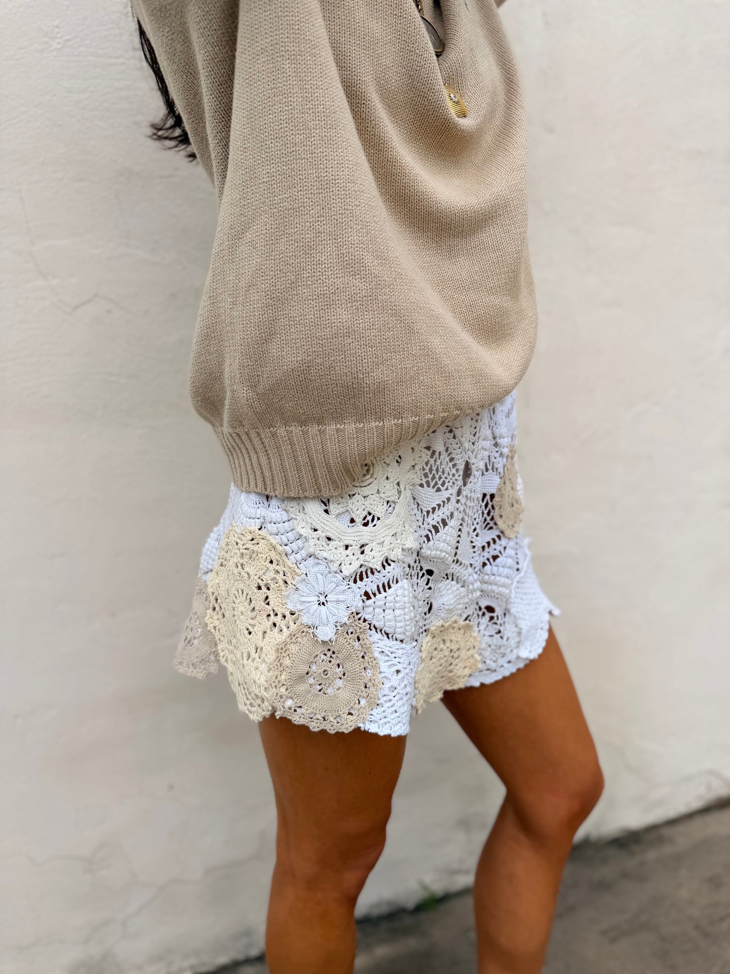 Mixed Crochet Doily Mini Skirt
