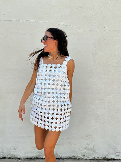 Yo-yo Mini Dress in White