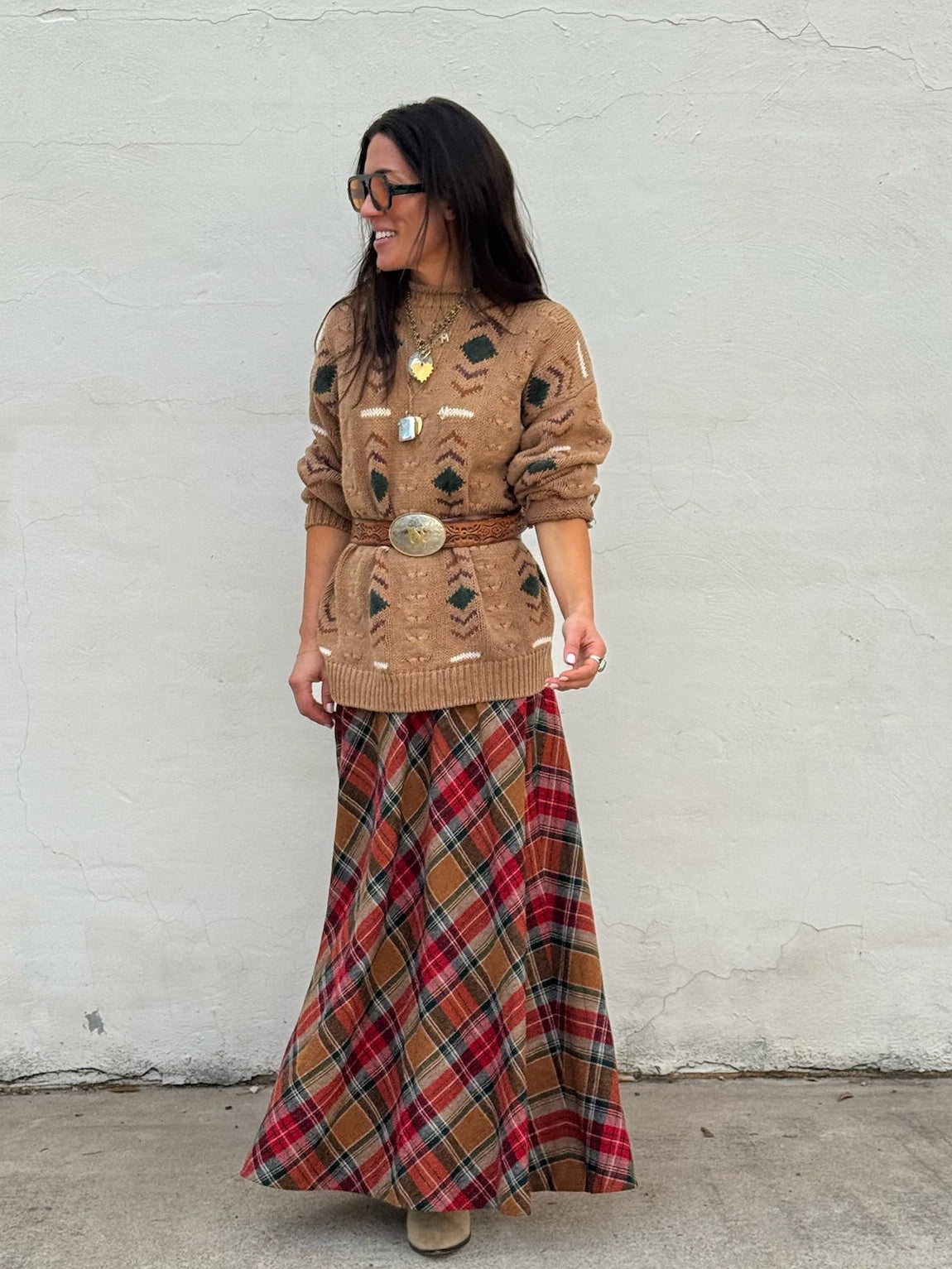 Plaid Brown Maxi Skirt