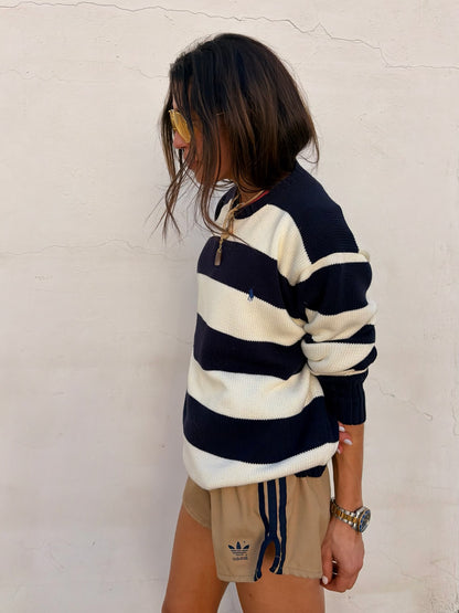 RL Cotton Crew Navy Stripe