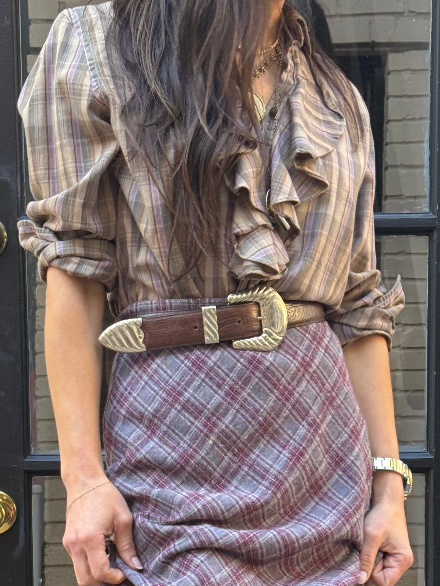 RL Plaid Ruffle Shirt