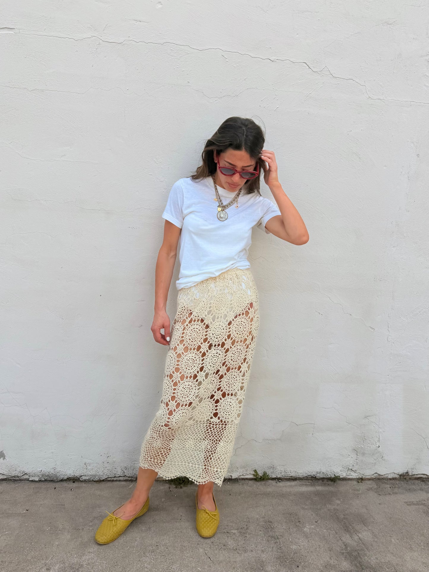 Crochet Midi Skirt Ivory