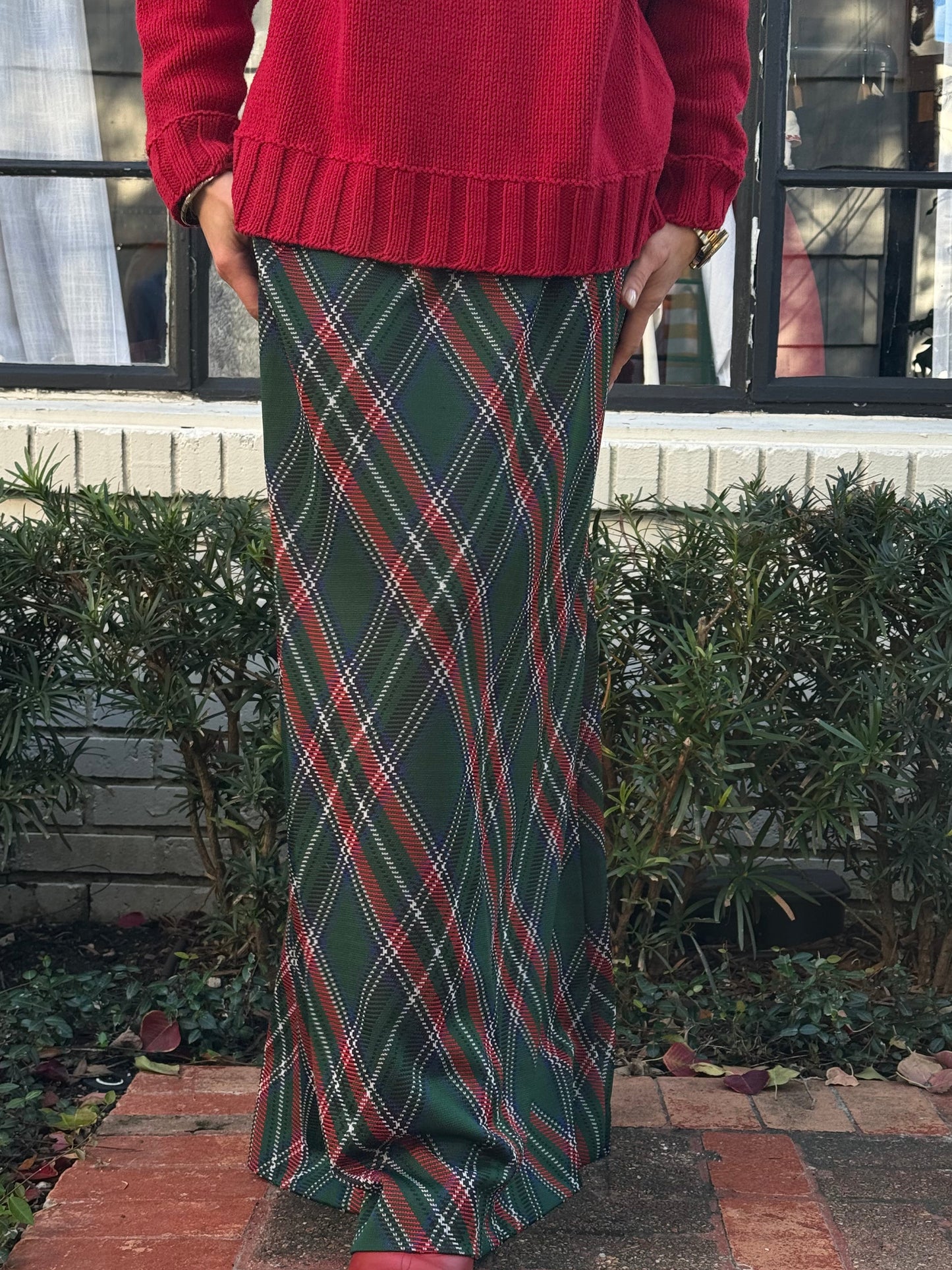 70s Green Tartan Stretch Maxi