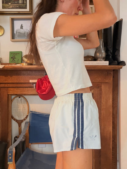 Vtg Adidas Cotton Trefoil Shorts White Navy