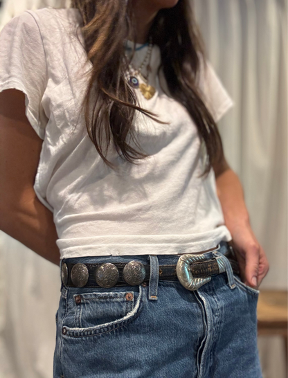 Al Beres German Silver and Black Leather Stud Belt