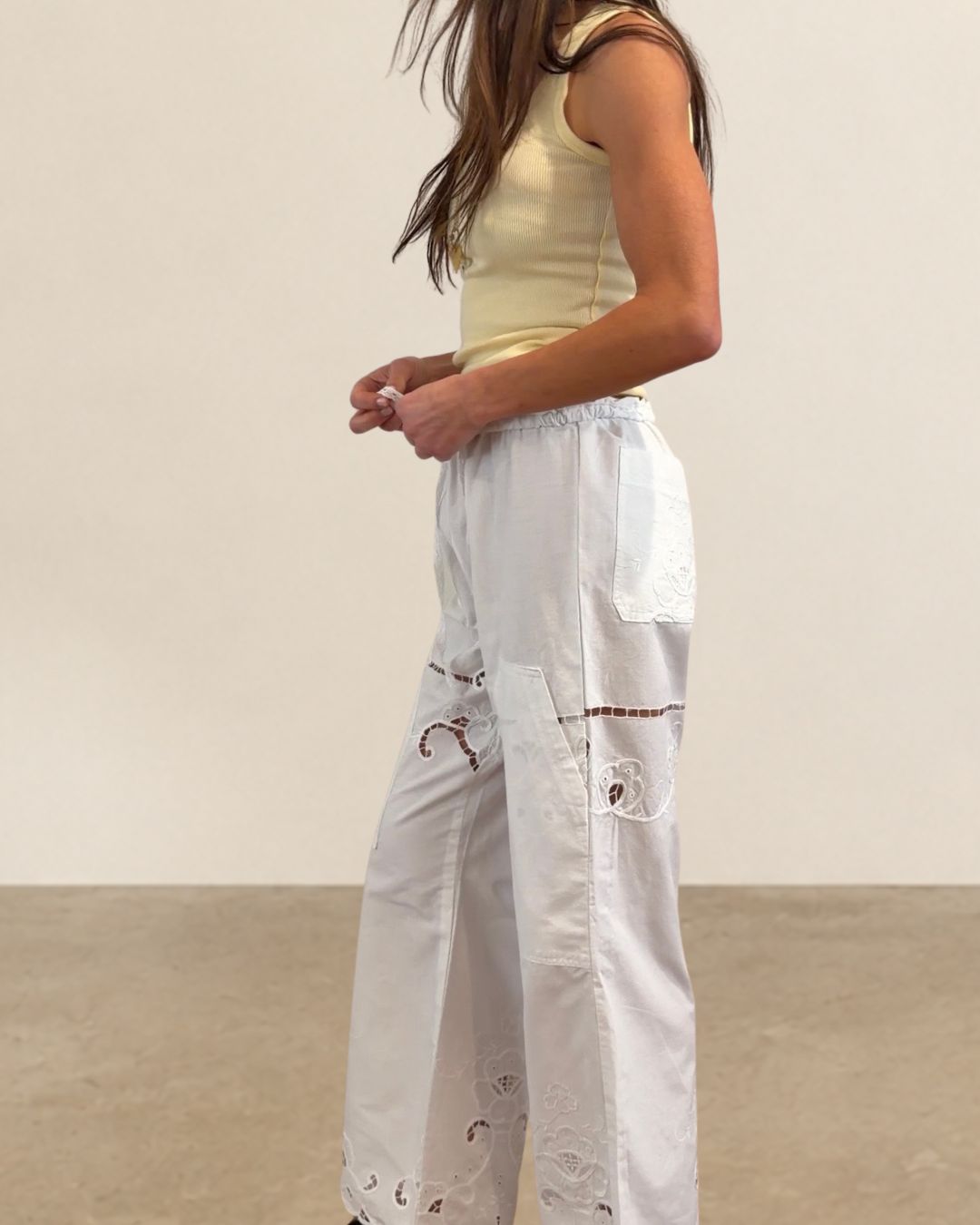 Reworked Antique Embroidered Linen Pants