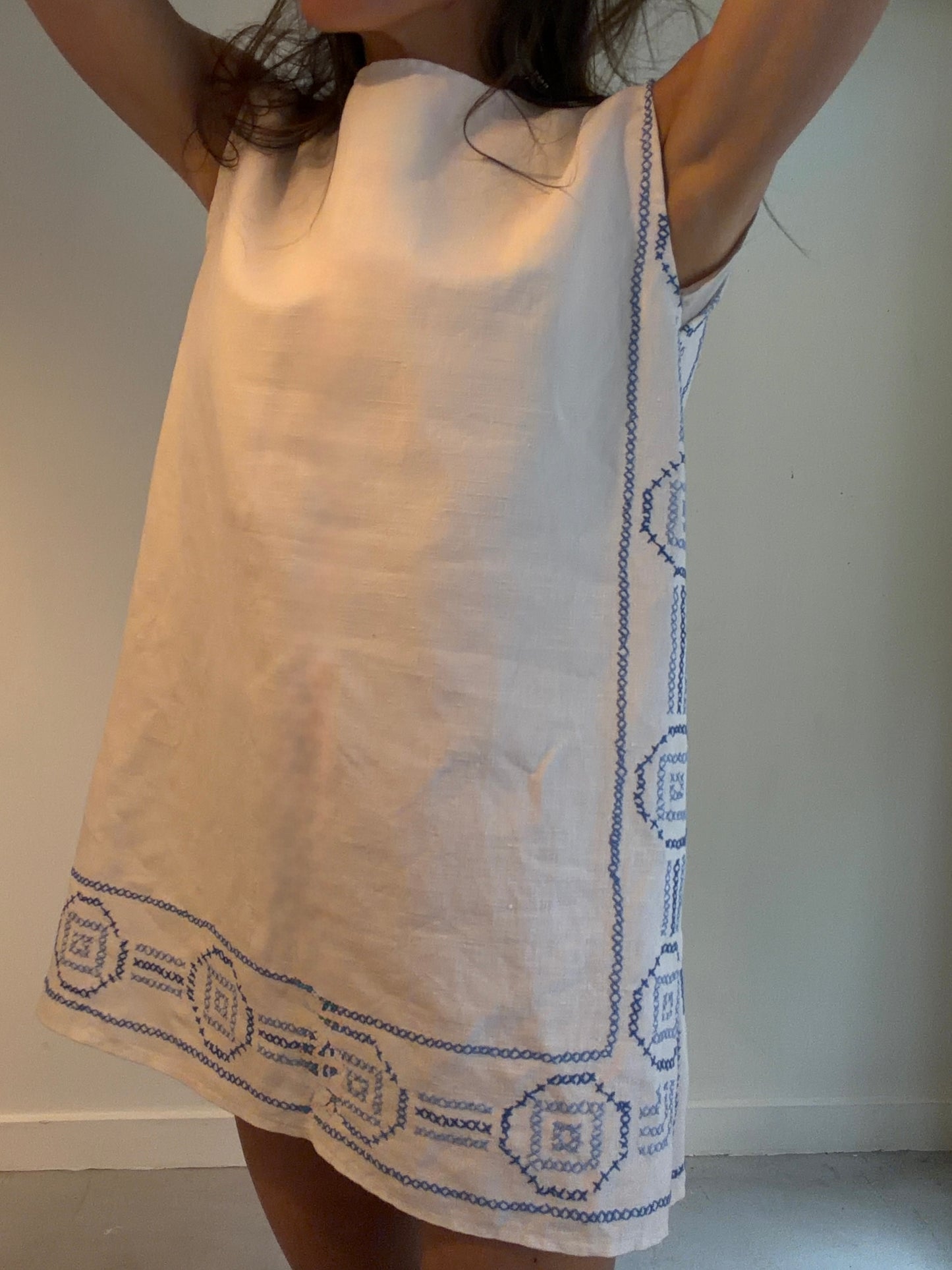 Blue Cross Stitch Mini Dress