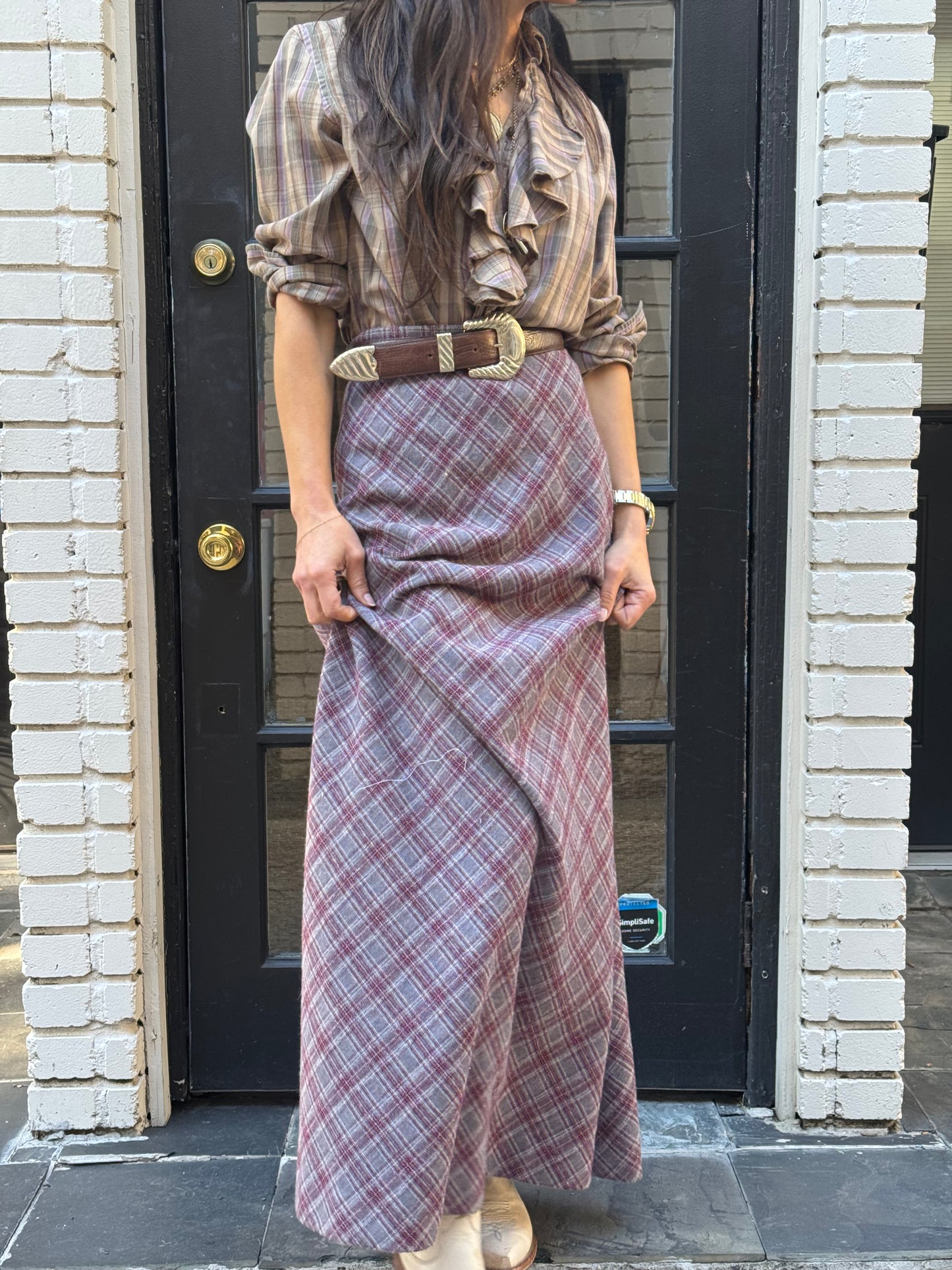 Grey/Burgundy Stretch Knit Skirt