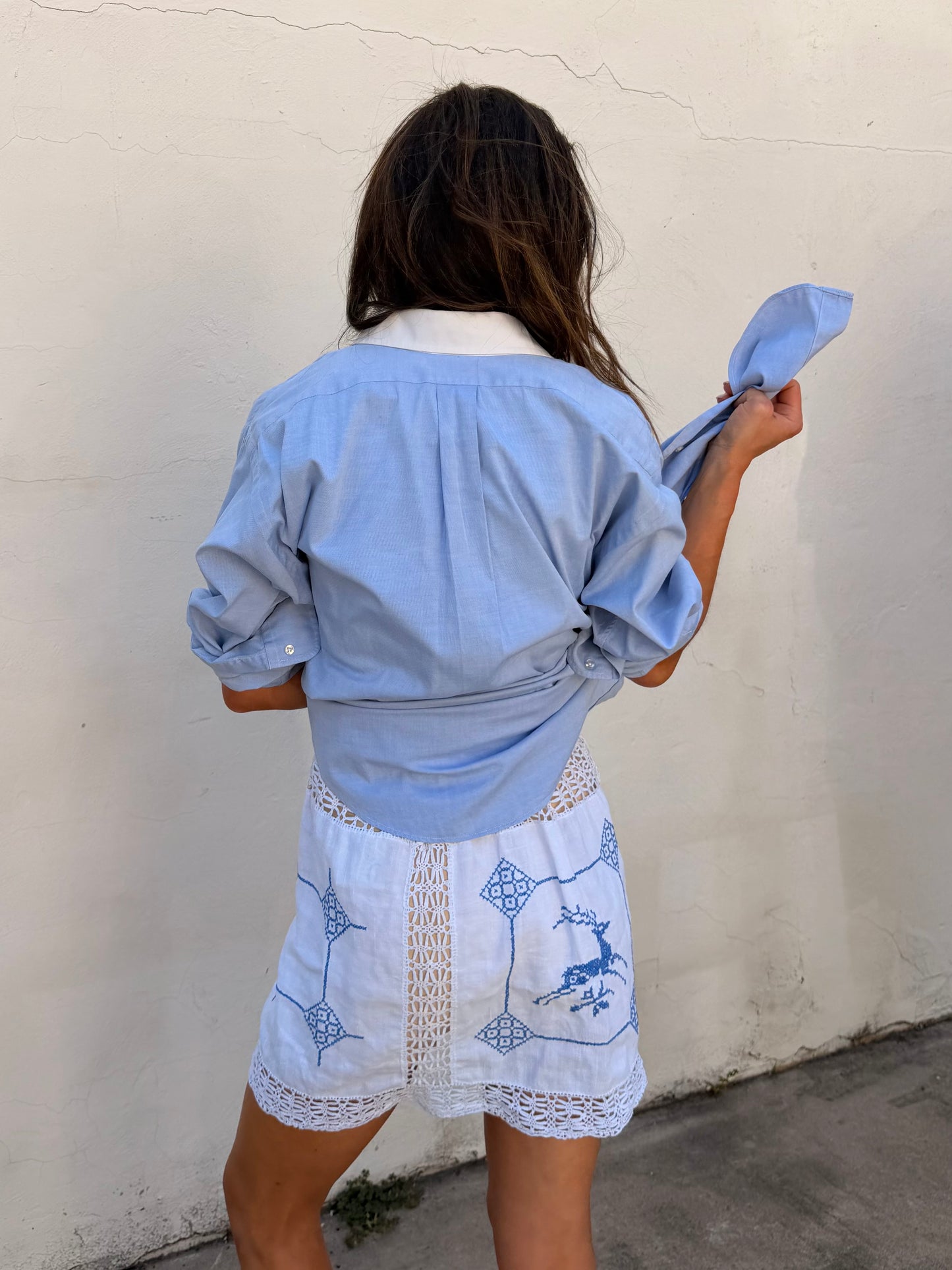 Scandi Linen Mini Blue Embroidery