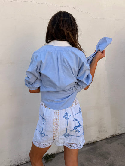 Scandi Linen Mini Blue Embroidery