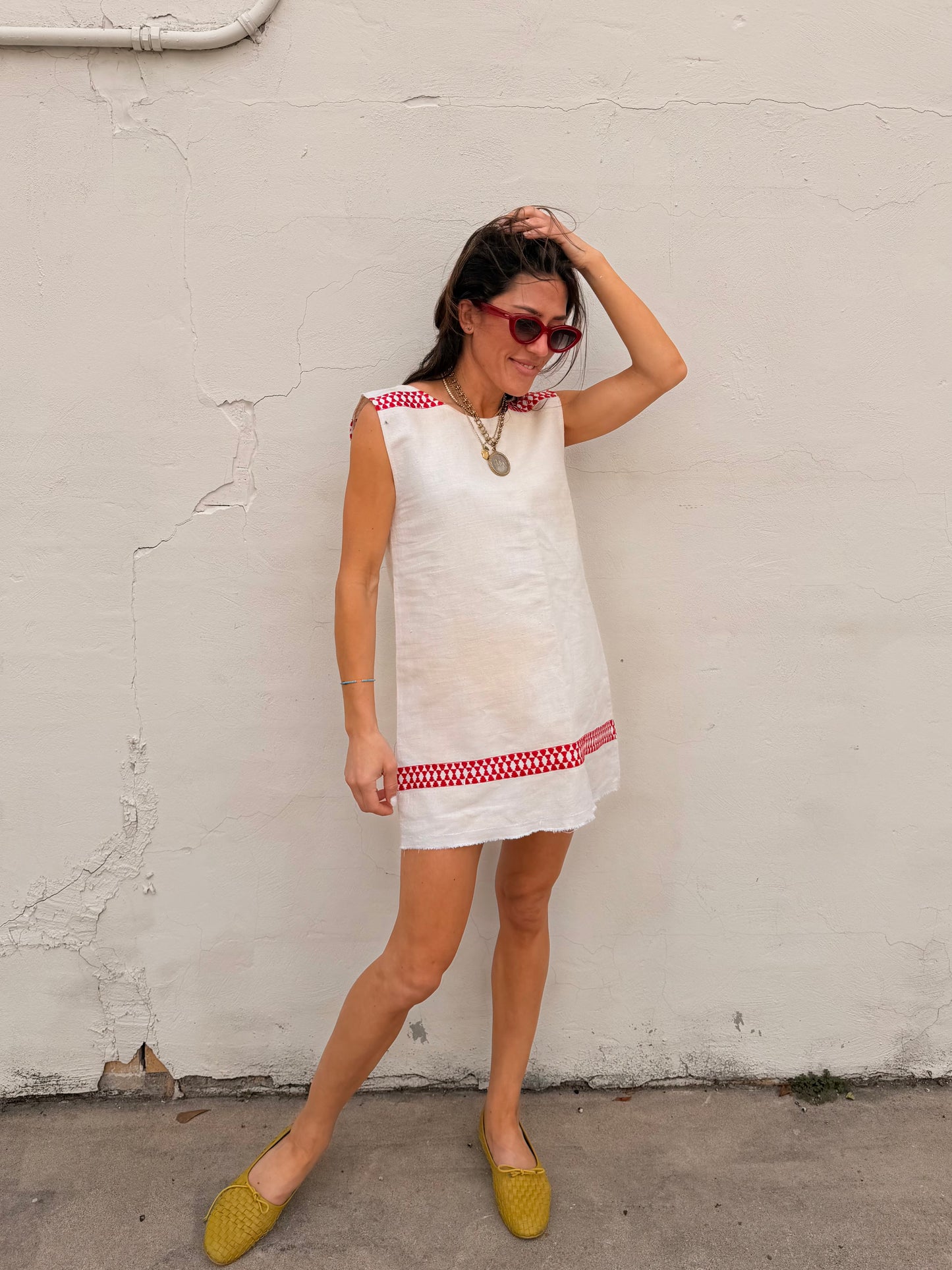 European Linen w/ Red Mini Dress