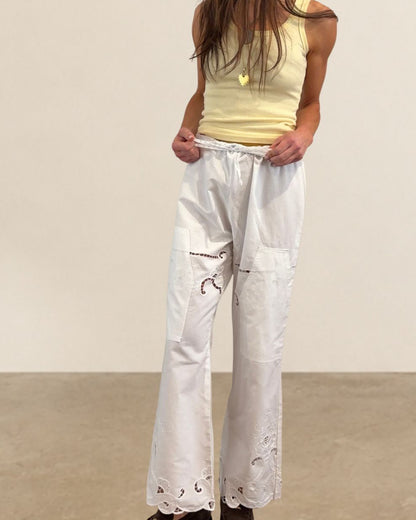 Reworked Antique Embroidered Linen Pants