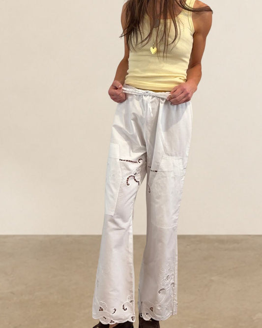 Reworked Antique Embroidered Linen Pants