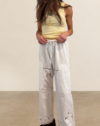 Reworked Antique Embroidered Linen Pants