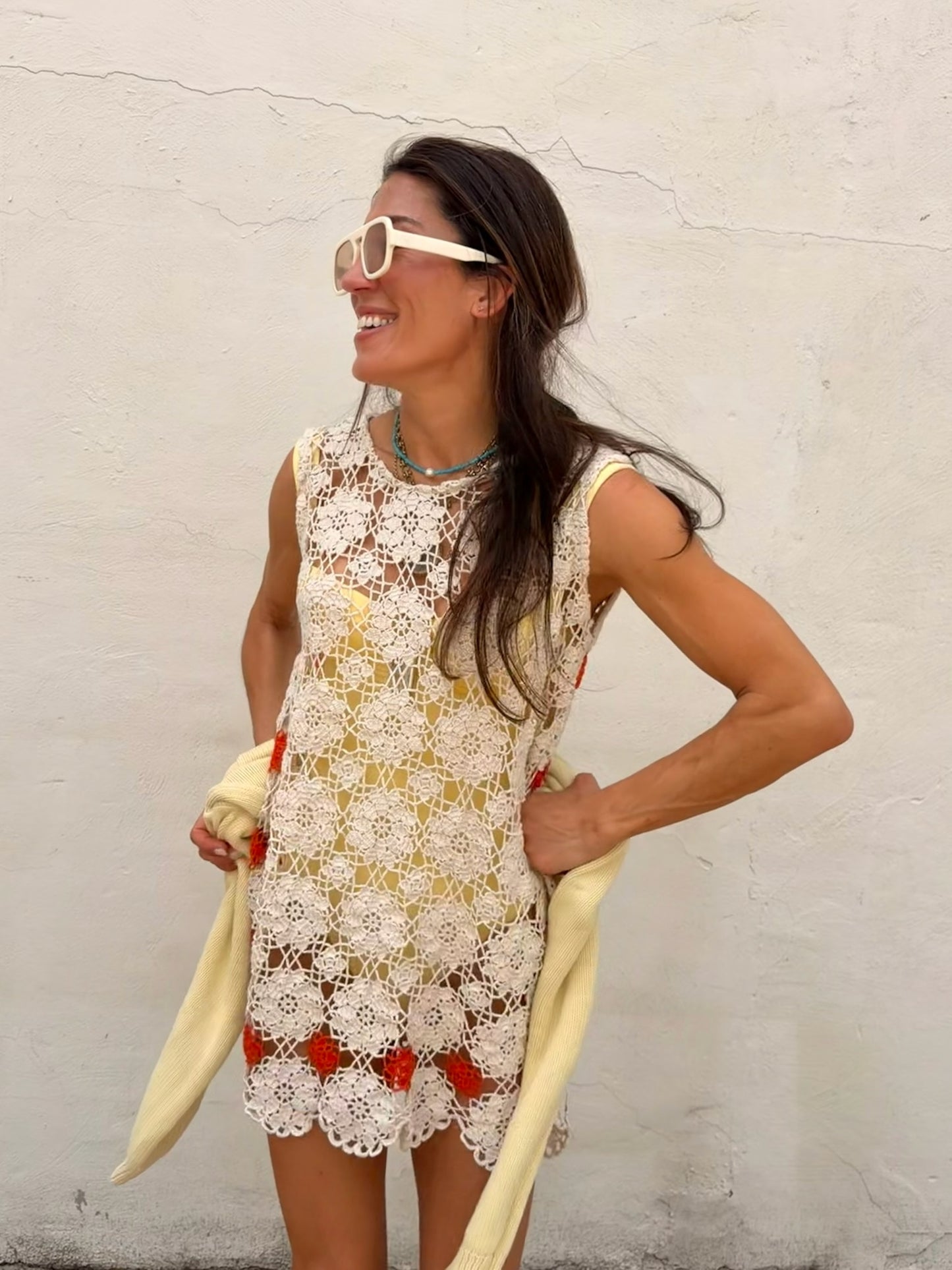 Orange and Ivory Crochet Mini Dress