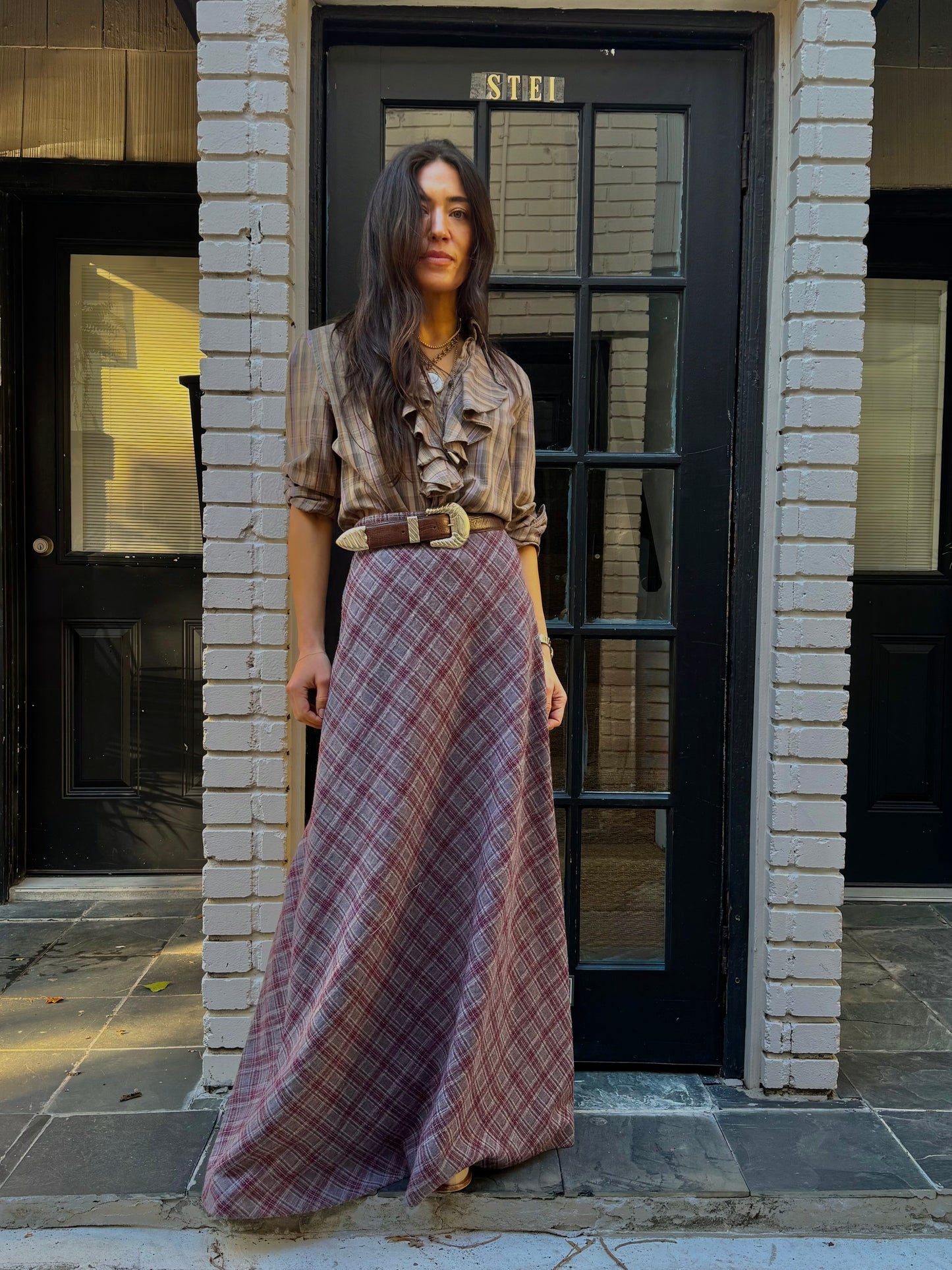 Grey/Burgundy Stretch Knit Skirt