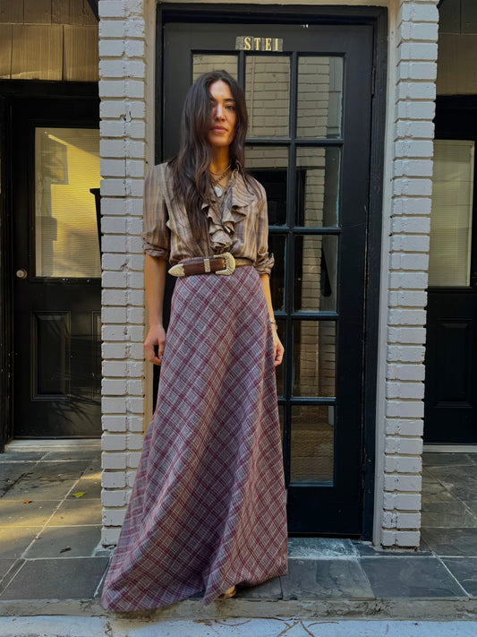 Grey/Burgundy Stretch Knit Skirt