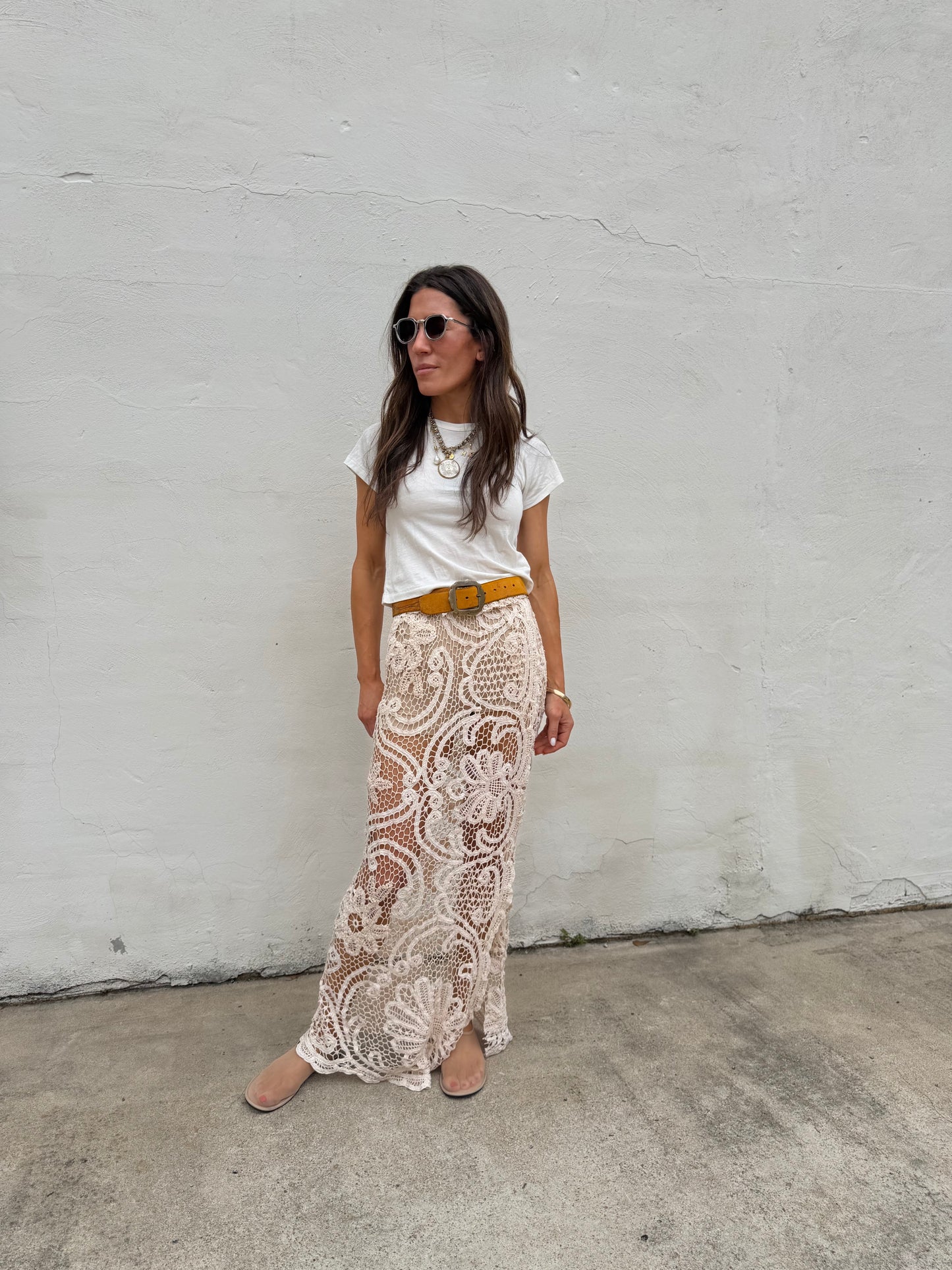 Beige Hand Crocheted Maxi