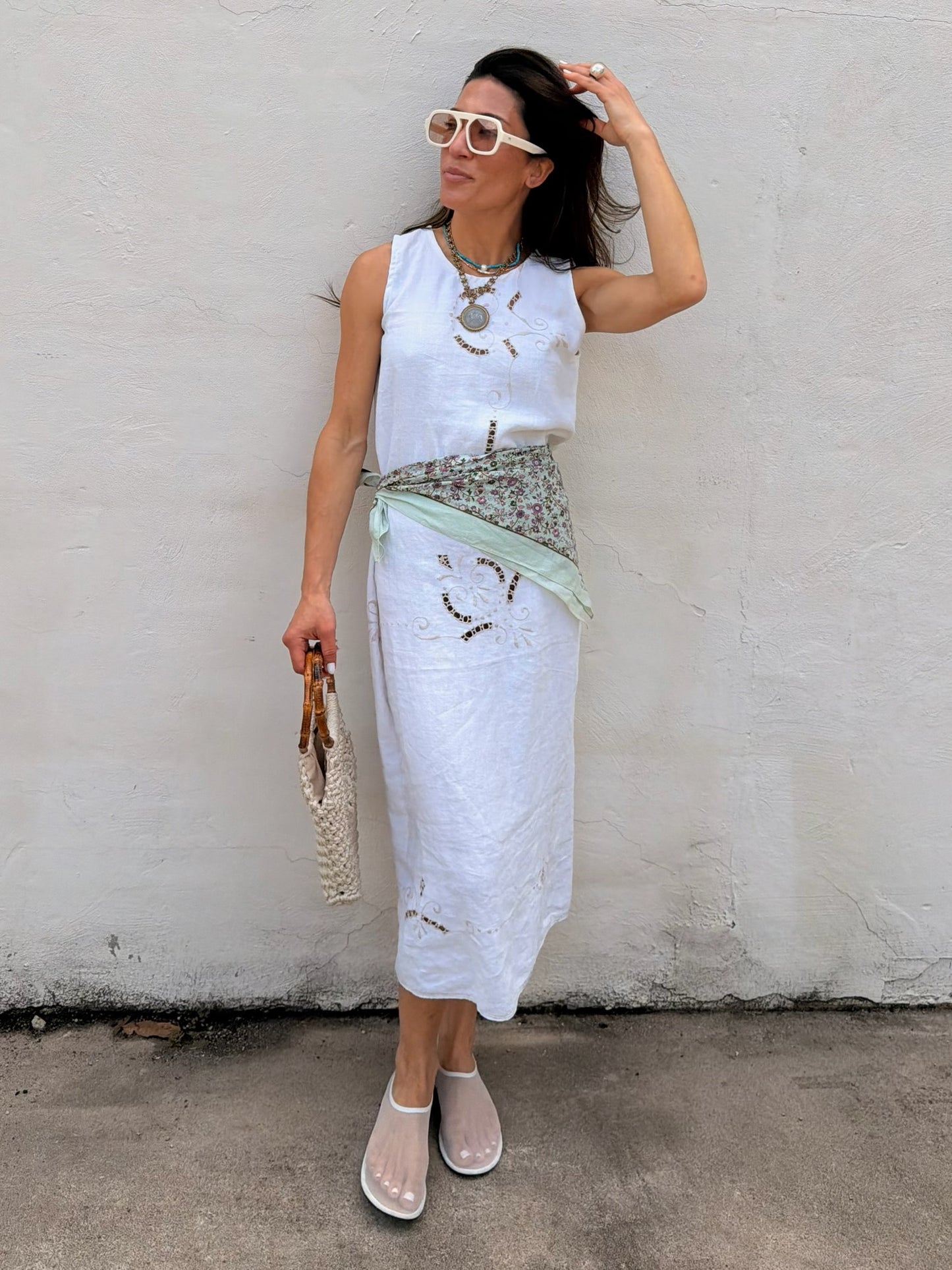 White Cutwork Midi Dress