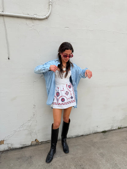 Scandi Red and Blue Embroidered Mini Skirt